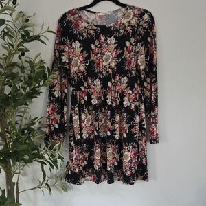 ANDREE BY UNIT Black and Pink Floral Dress Sz L